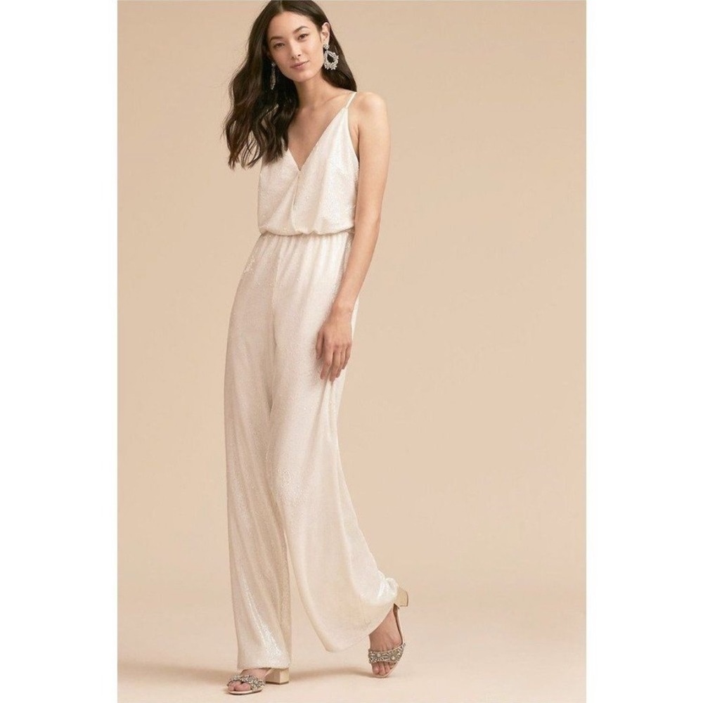 Aidan Mattox for BHLDN Ivory La Lune Sequin Wide Leg Jumpsuit NWT Size 6
